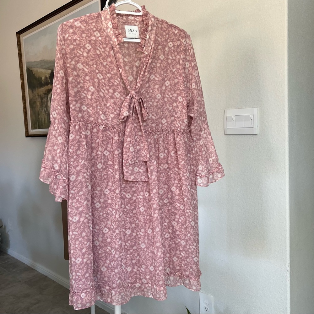 Misa Los Angeles Pink Floral Midi Dress